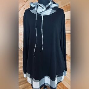 Messic Black and White Plaid Longer Length Hoodie